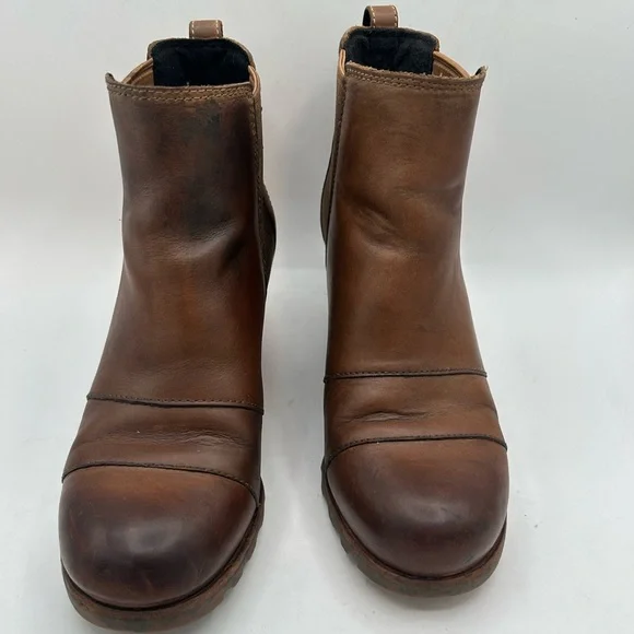 Sorel Women’s Lea Wedge Platform Booties Boots Leather  in Elk Curry Size 7 - Picture 9 of 12